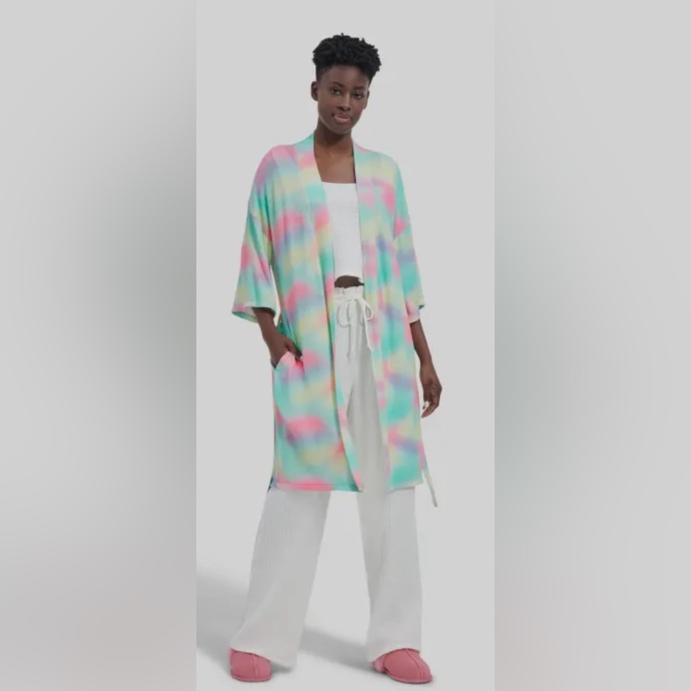 UGG Monrose ll Robe  knit 3/4 sleeves Pockets Rainbow Women's Large  NWT $98